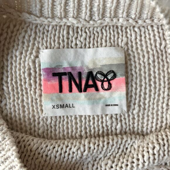 TNA Aritzia Cotton/Linen Loose Knit Sweater XS Cream Prep Coastal Fisherman - Picture 10 of 16